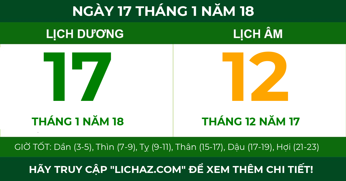 lịch âm ngày 17 tháng 1 năm 18