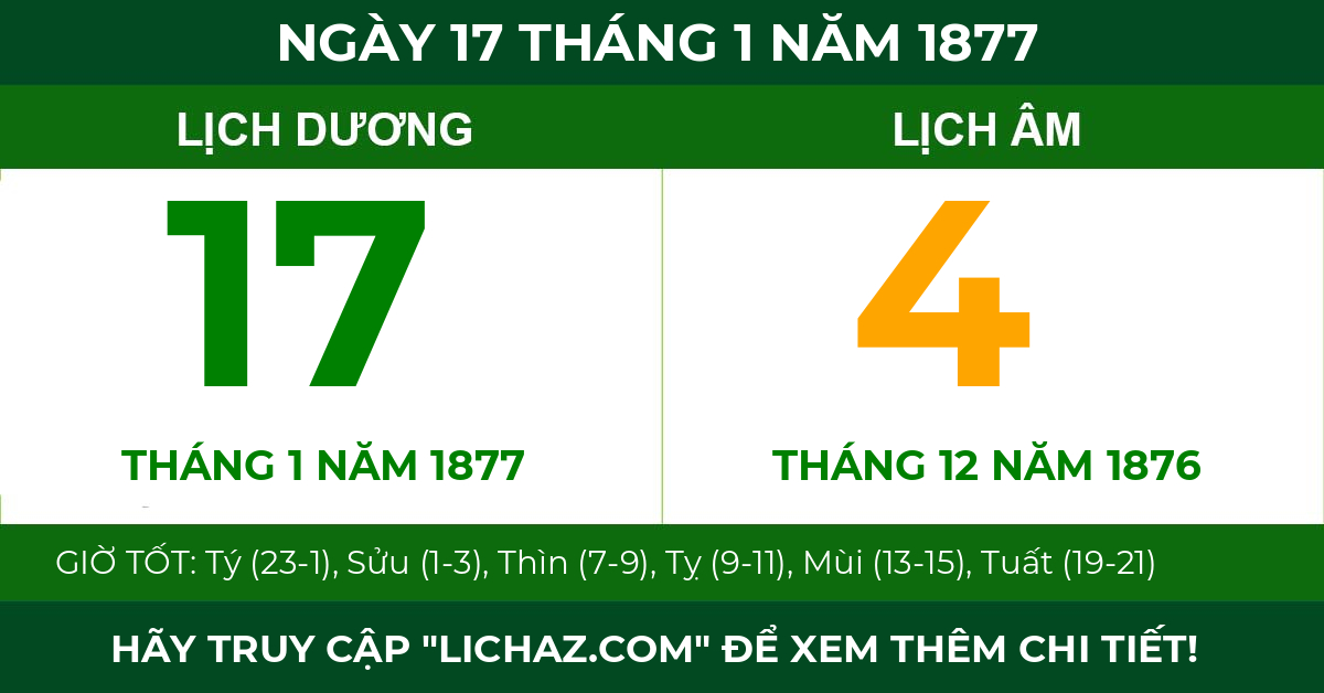 lịch âm ngày 17 tháng 1 năm 1877