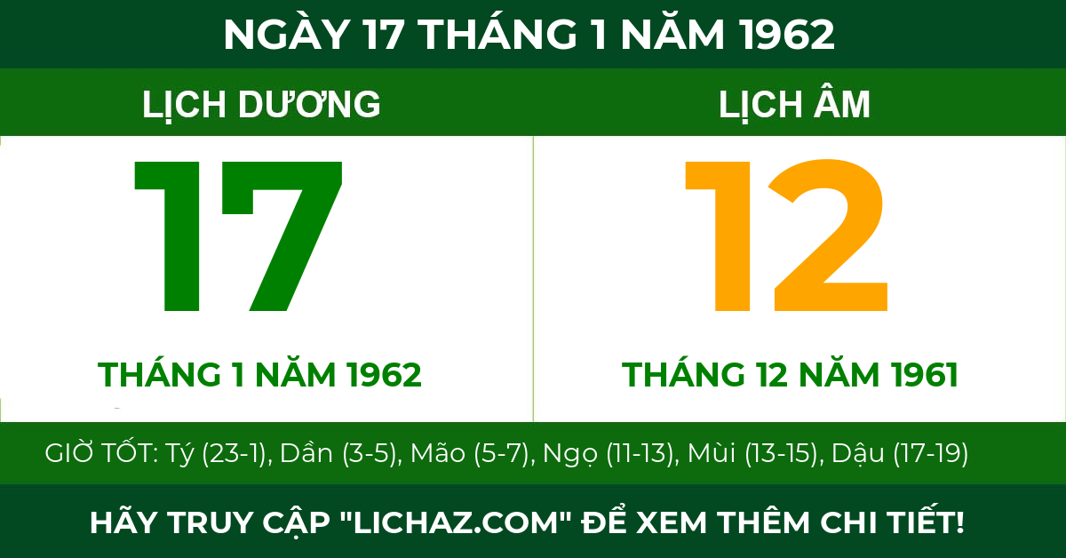 lịch âm ngày 17 tháng 1 năm 1962
