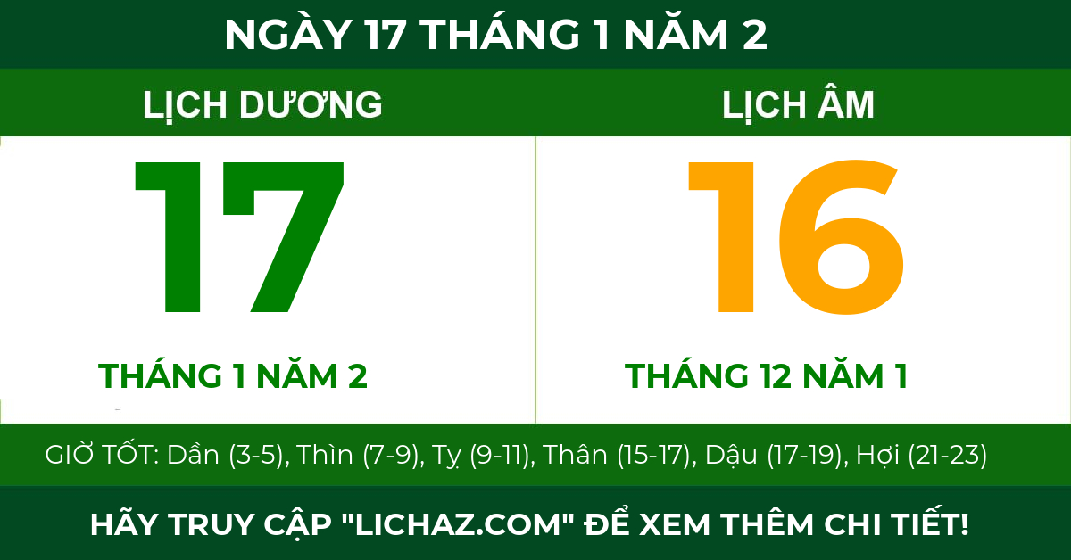 lịch âm ngày 17 tháng 1 năm 2