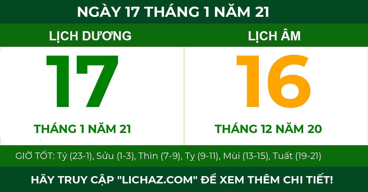 lịch âm ngày 17 tháng 1 năm 21