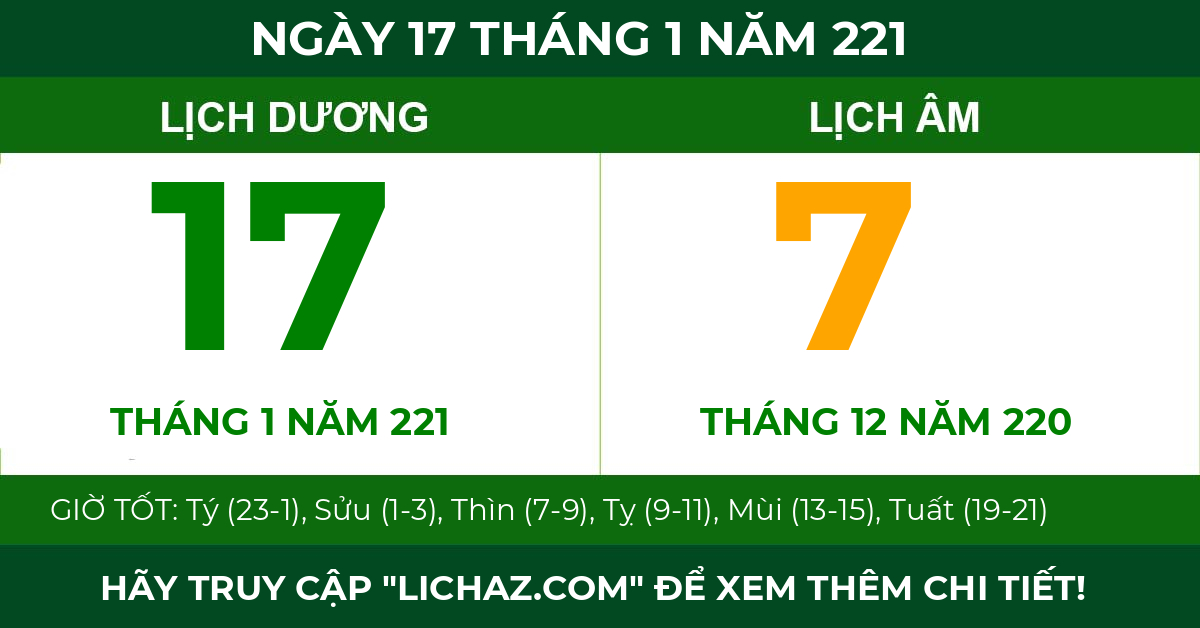 lịch âm ngày 17 tháng 1 năm 221
