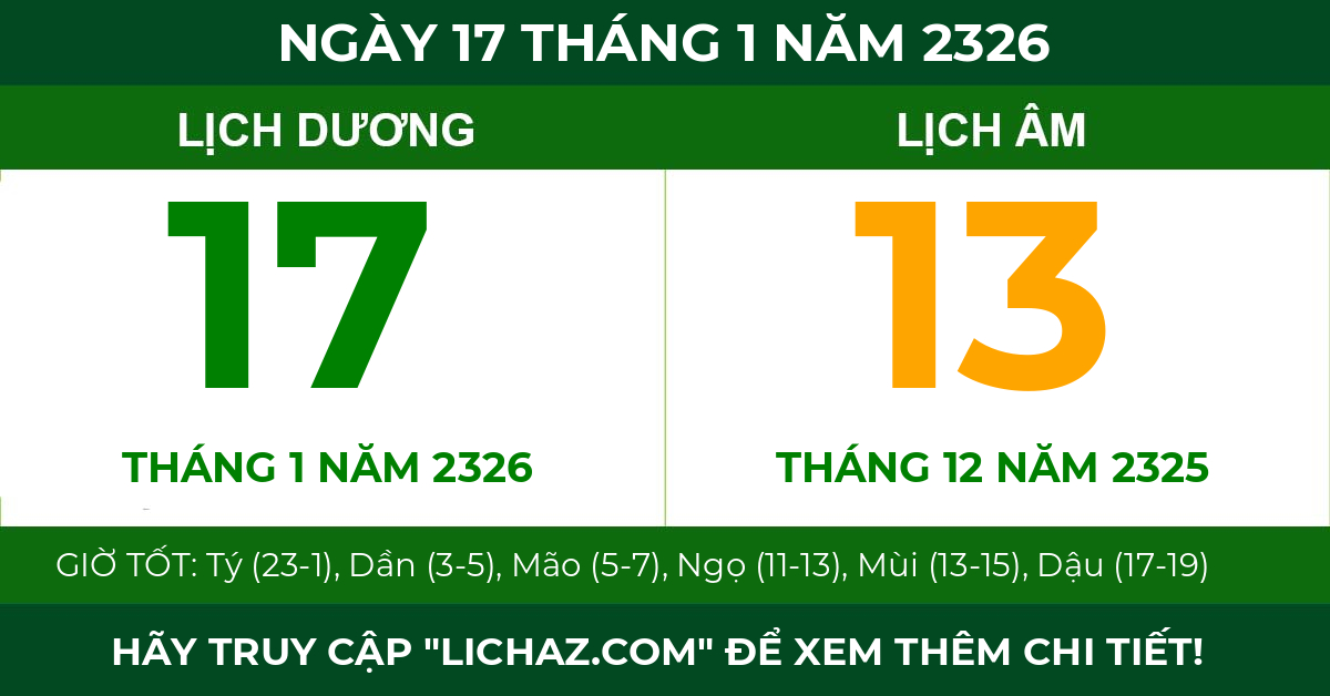 lịch âm ngày 17 tháng 1 năm 2326