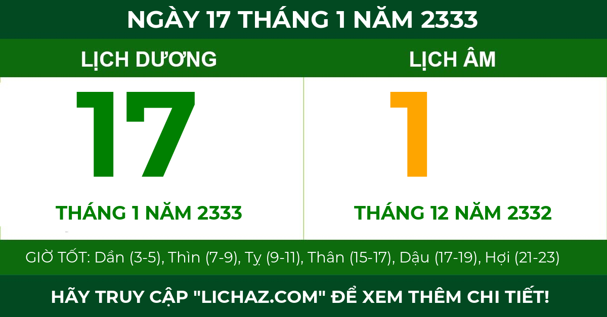 lịch âm ngày 17 tháng 1 năm 2333