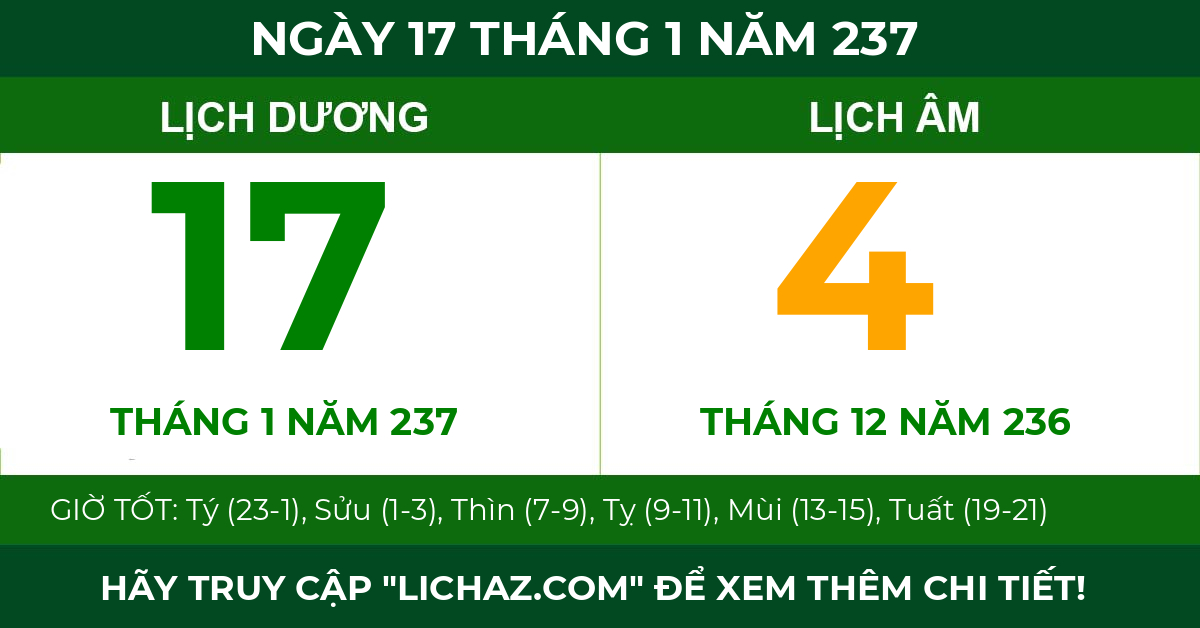 lịch âm ngày 17 tháng 1 năm 237