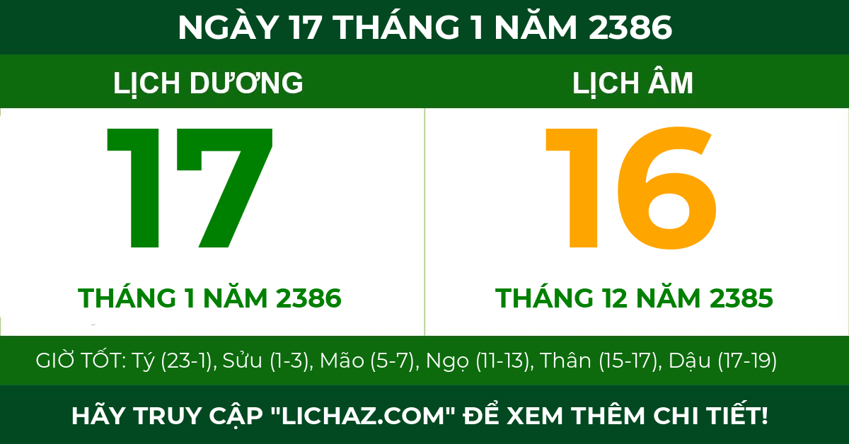 lịch âm ngày 17 tháng 1 năm 2386