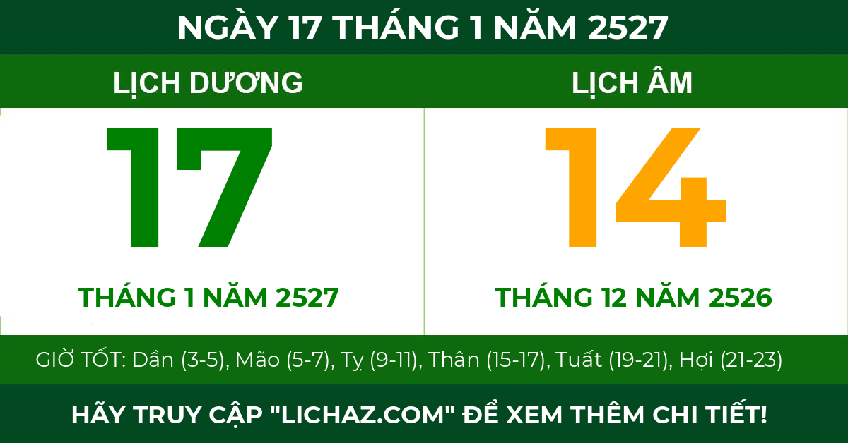 lịch âm ngày 17 tháng 1 năm 2527