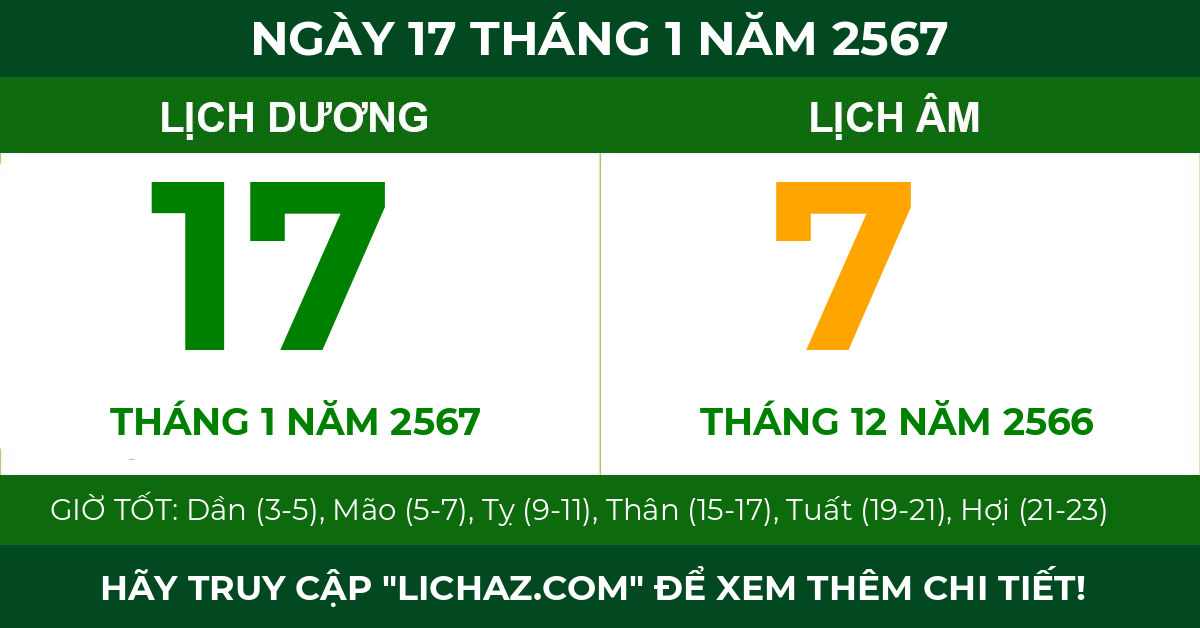 lịch âm ngày 17 tháng 1 năm 2567