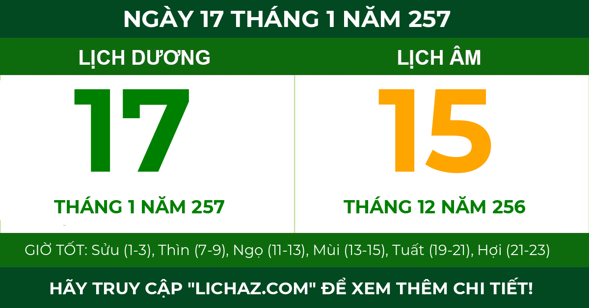 lịch âm ngày 17 tháng 1 năm 257