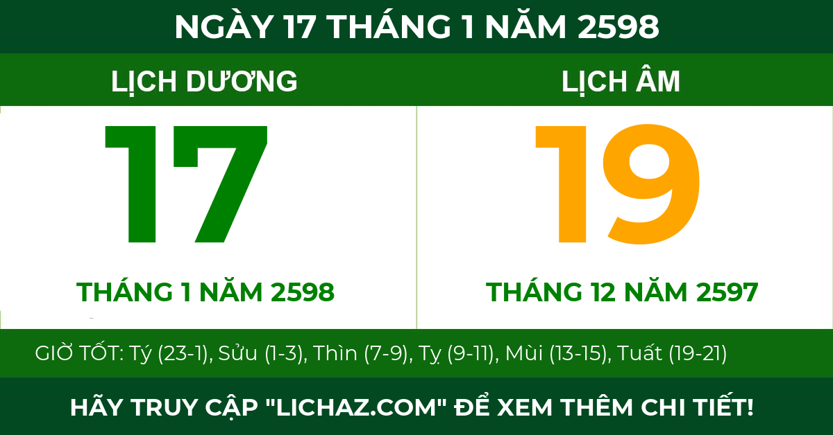 lịch âm ngày 17 tháng 1 năm 2598