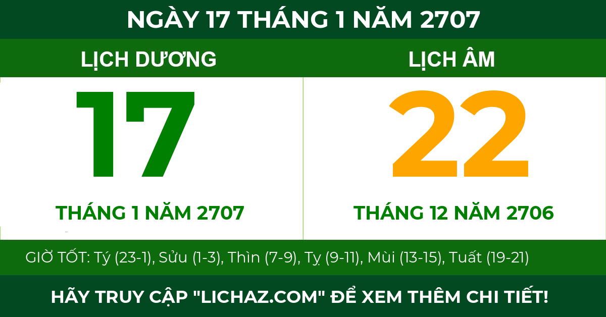 lịch âm ngày 17 tháng 1 năm 2707