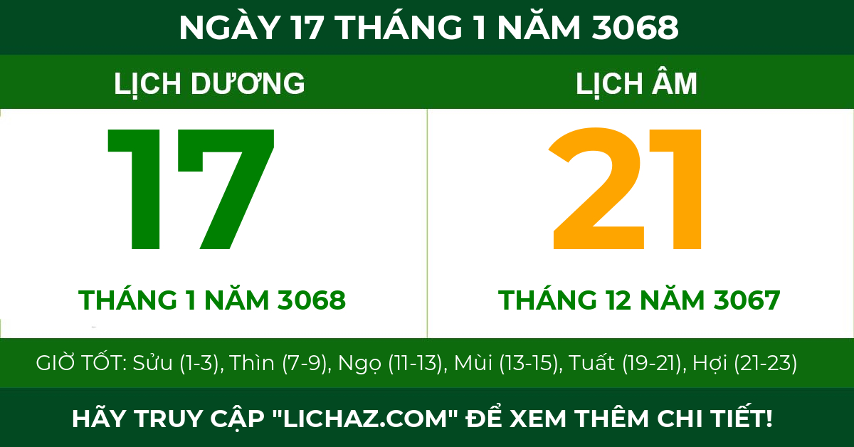 lịch âm ngày 17 tháng 1 năm 3068