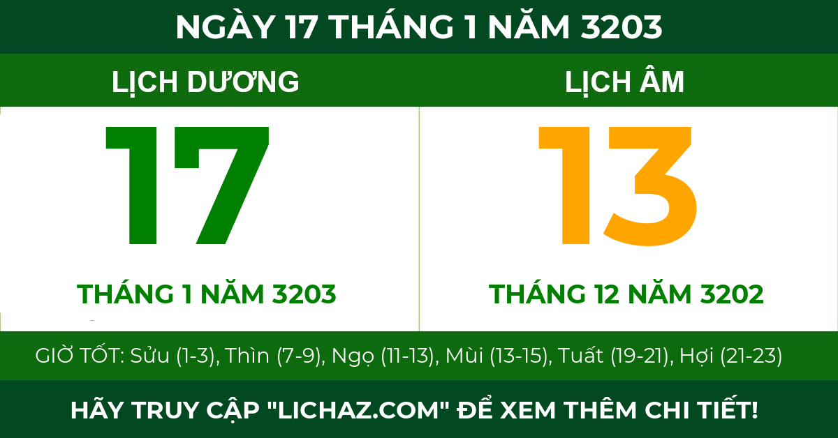 lịch âm ngày 17 tháng 1 năm 3203