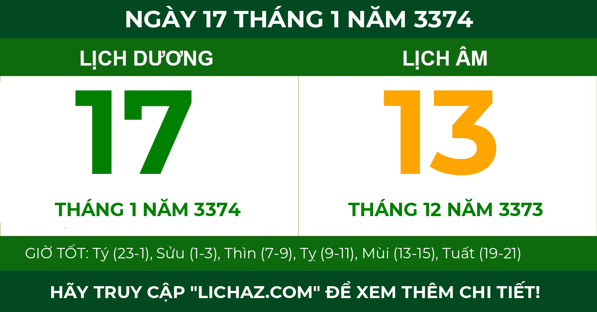 lịch âm ngày 17 tháng 1 năm 3374