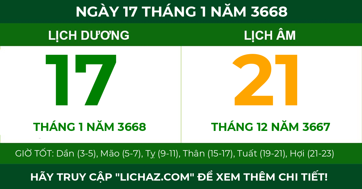 lịch âm ngày 17 tháng 1 năm 3668