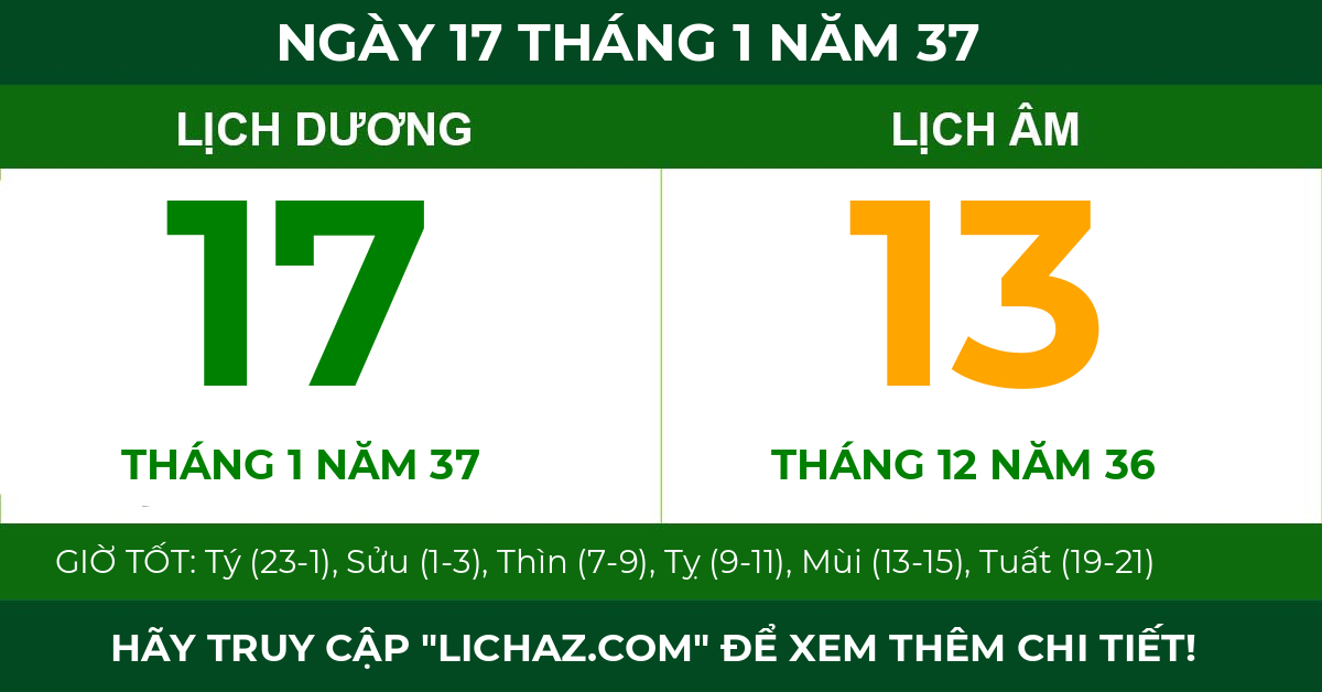 lịch âm ngày 17 tháng 1 năm 37