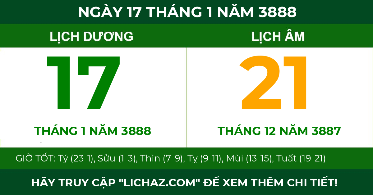 lịch âm ngày 17 tháng 1 năm 3888