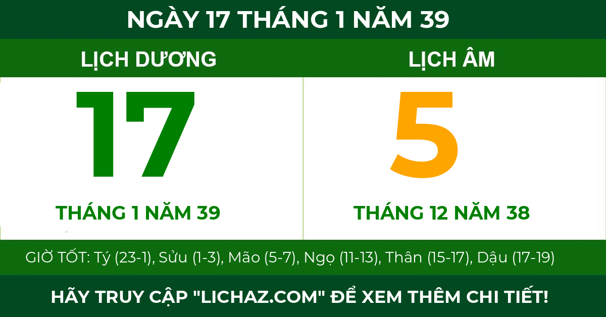 lịch âm ngày 17 tháng 1 năm 39