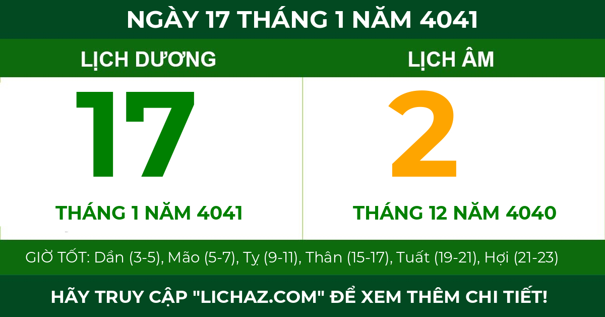 lịch âm ngày 17 tháng 1 năm 4041