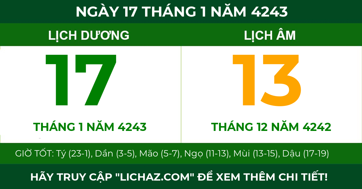 lịch âm ngày 17 tháng 1 năm 4243