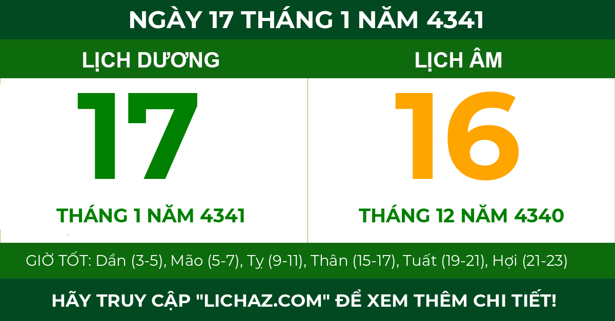 lịch âm ngày 17 tháng 1 năm 4341