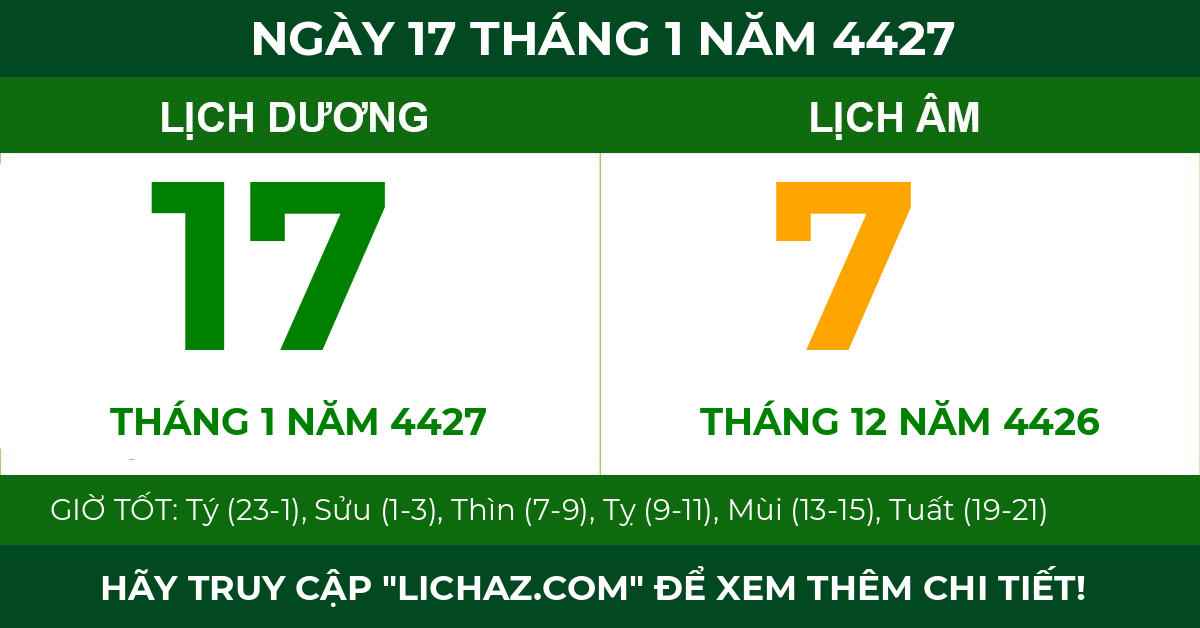 lịch âm ngày 17 tháng 1 năm 4427