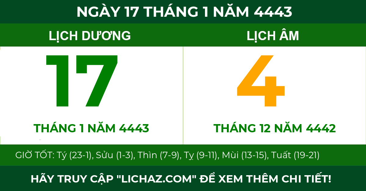 lịch âm ngày 17 tháng 1 năm 4443