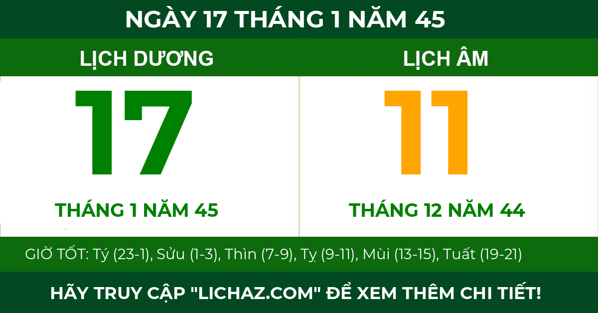 lịch âm ngày 17 tháng 1 năm 45