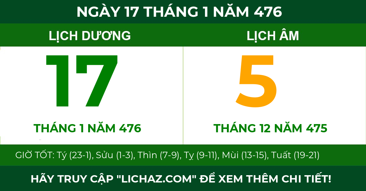 lịch âm ngày 17 tháng 1 năm 476