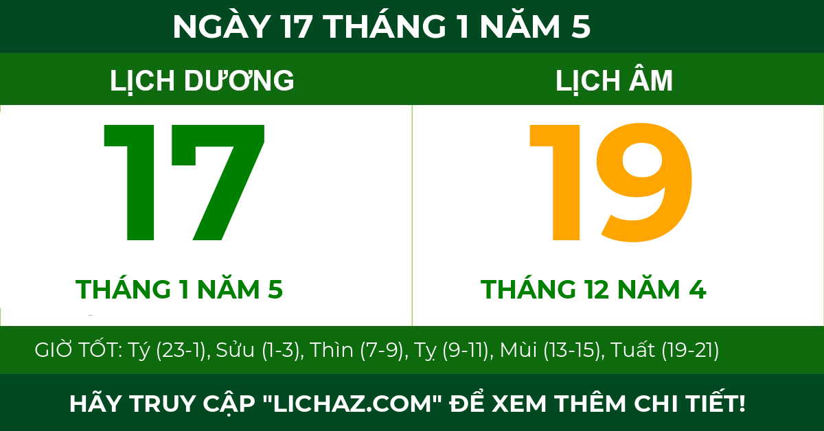 lịch âm ngày 17 tháng 1 năm 5