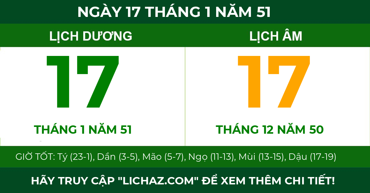 lịch âm ngày 17 tháng 1 năm 51