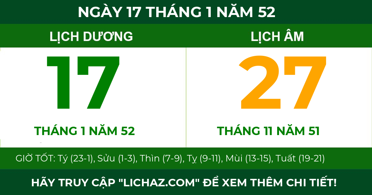 lịch âm ngày 17 tháng 1 năm 52