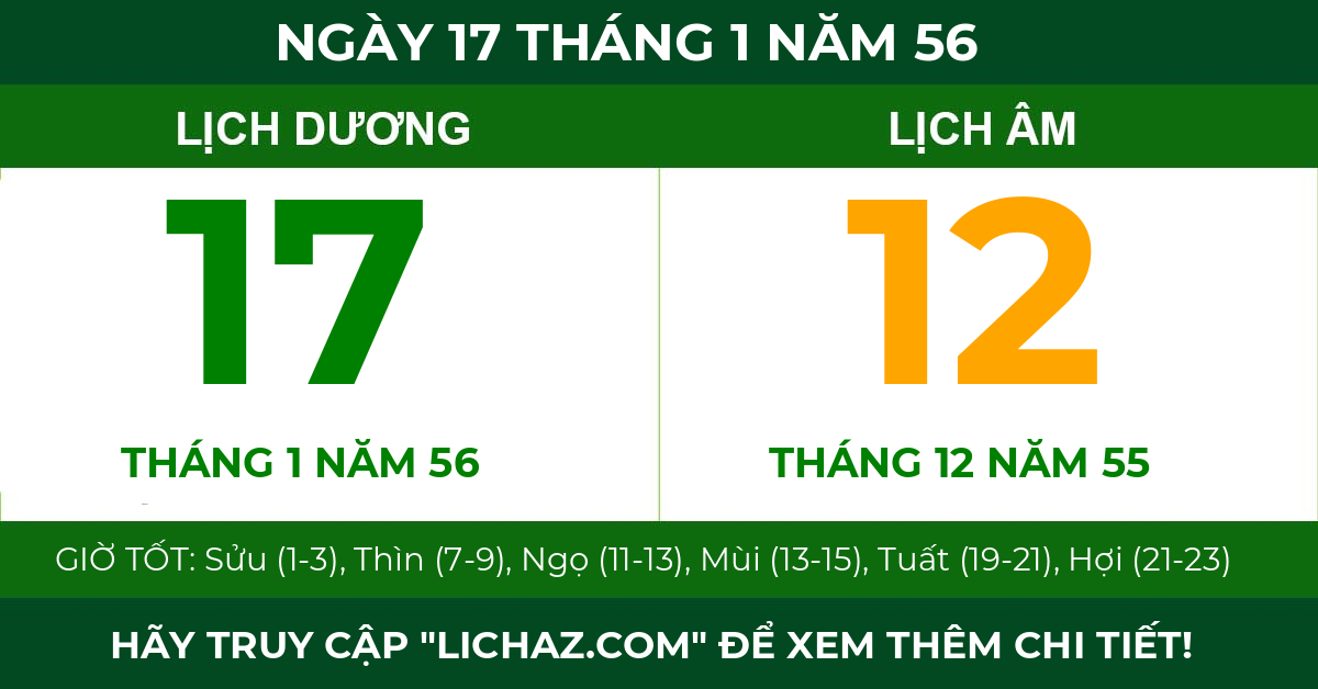 lịch âm ngày 17 tháng 1 năm 56