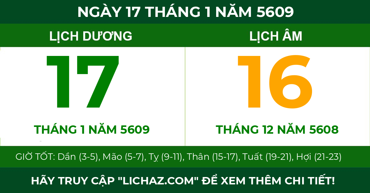 lịch âm ngày 17 tháng 1 năm 5609