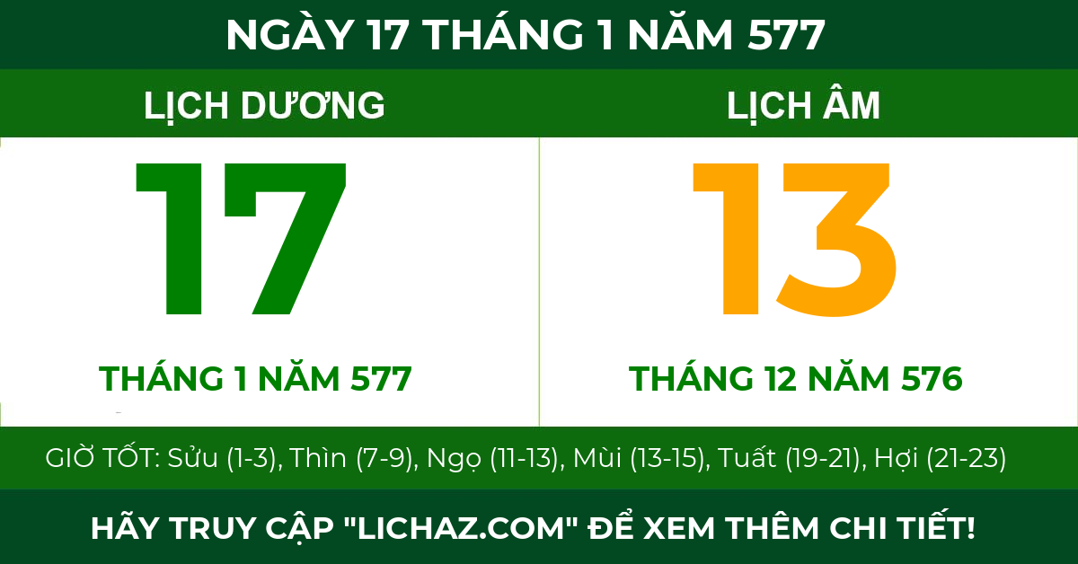 lịch âm ngày 17 tháng 1 năm 577