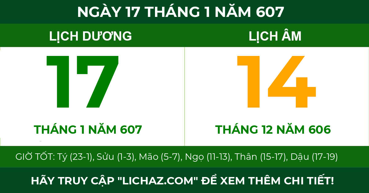 lịch âm ngày 17 tháng 1 năm 607