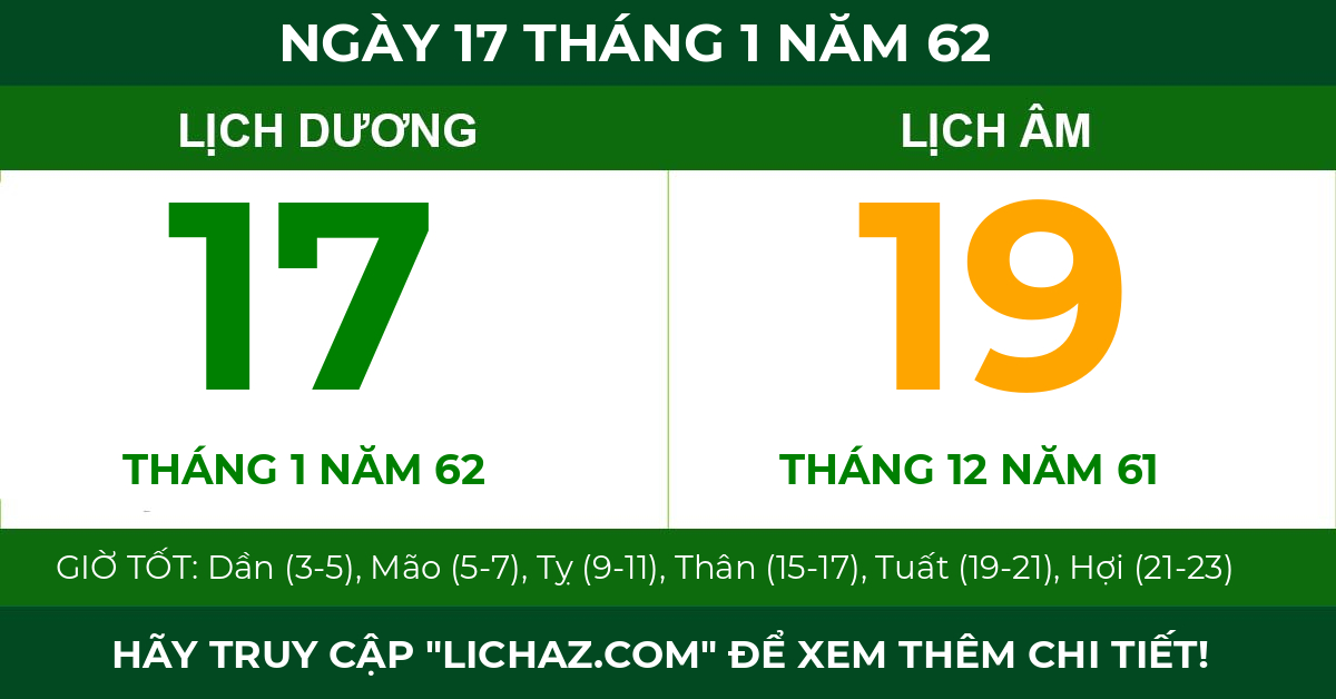 lịch âm ngày 17 tháng 1 năm 62