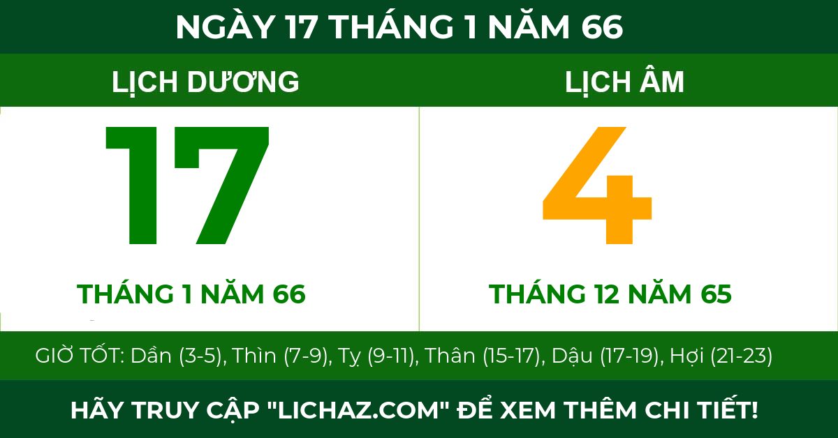 lịch âm ngày 17 tháng 1 năm 66