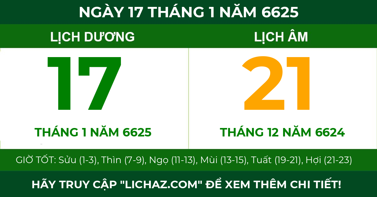 lịch âm ngày 17 tháng 1 năm 6625