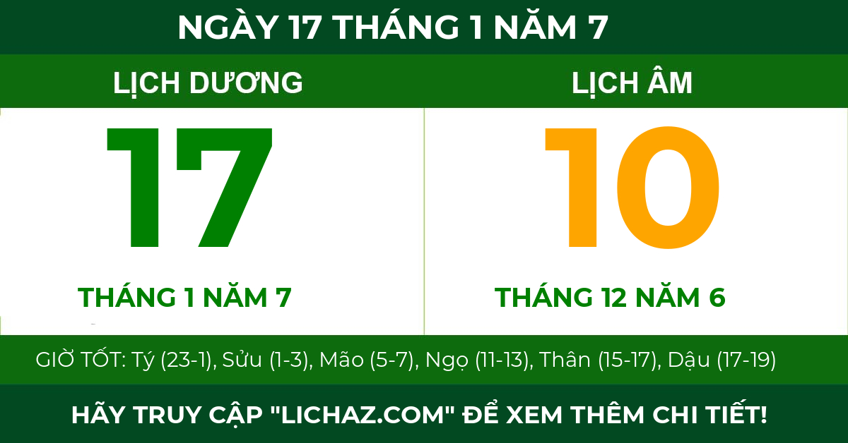 lịch âm ngày 17 tháng 1 năm 7