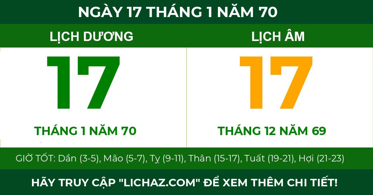lịch âm ngày 17 tháng 1 năm 70