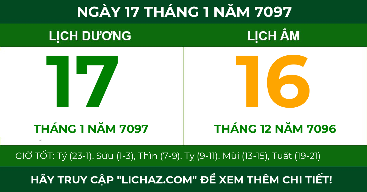 lịch âm ngày 17 tháng 1 năm 7097
