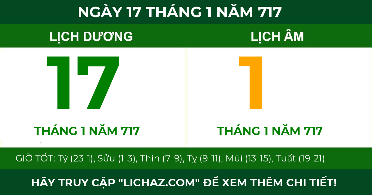 lịch âm ngày 17 tháng 1 năm 717