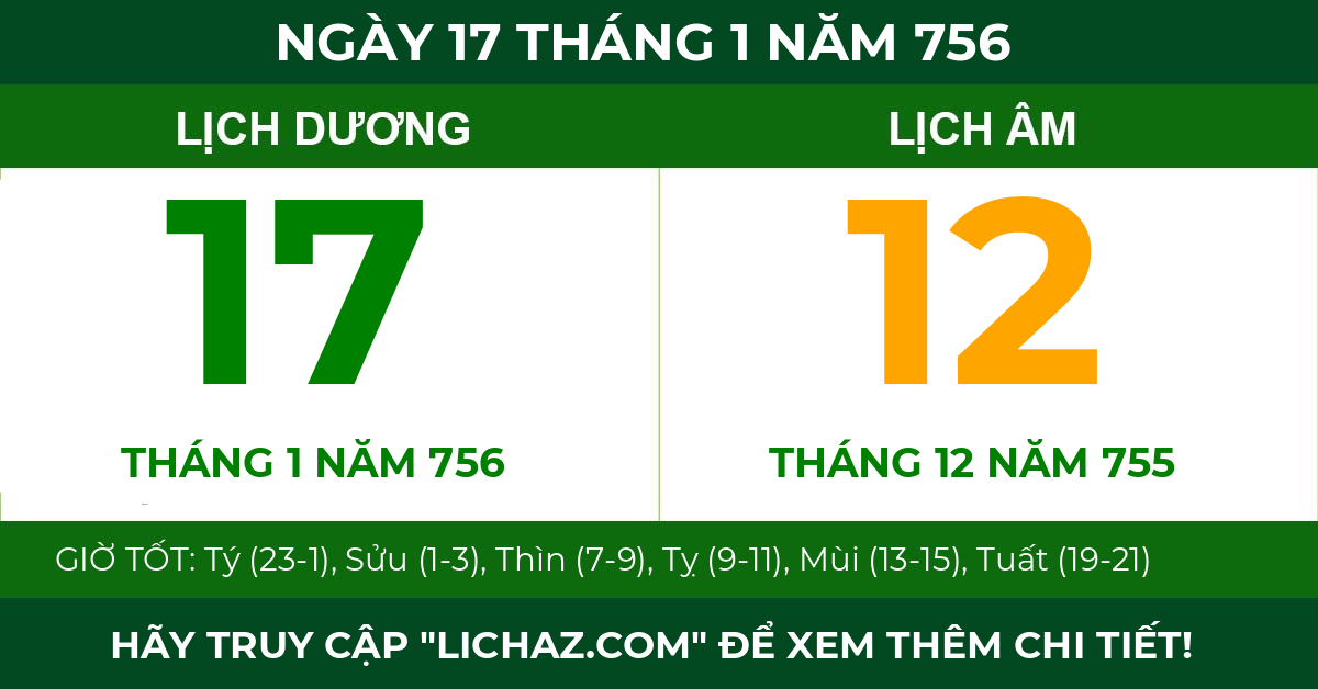 lịch âm ngày 17 tháng 1 năm 756