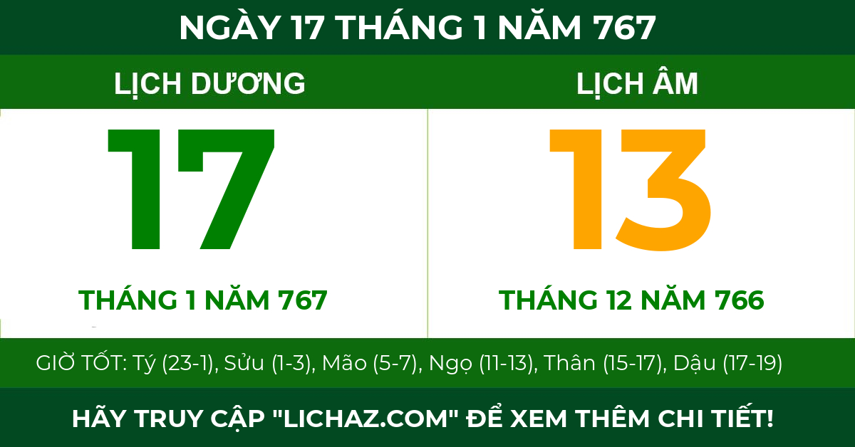 lịch âm ngày 17 tháng 1 năm 767