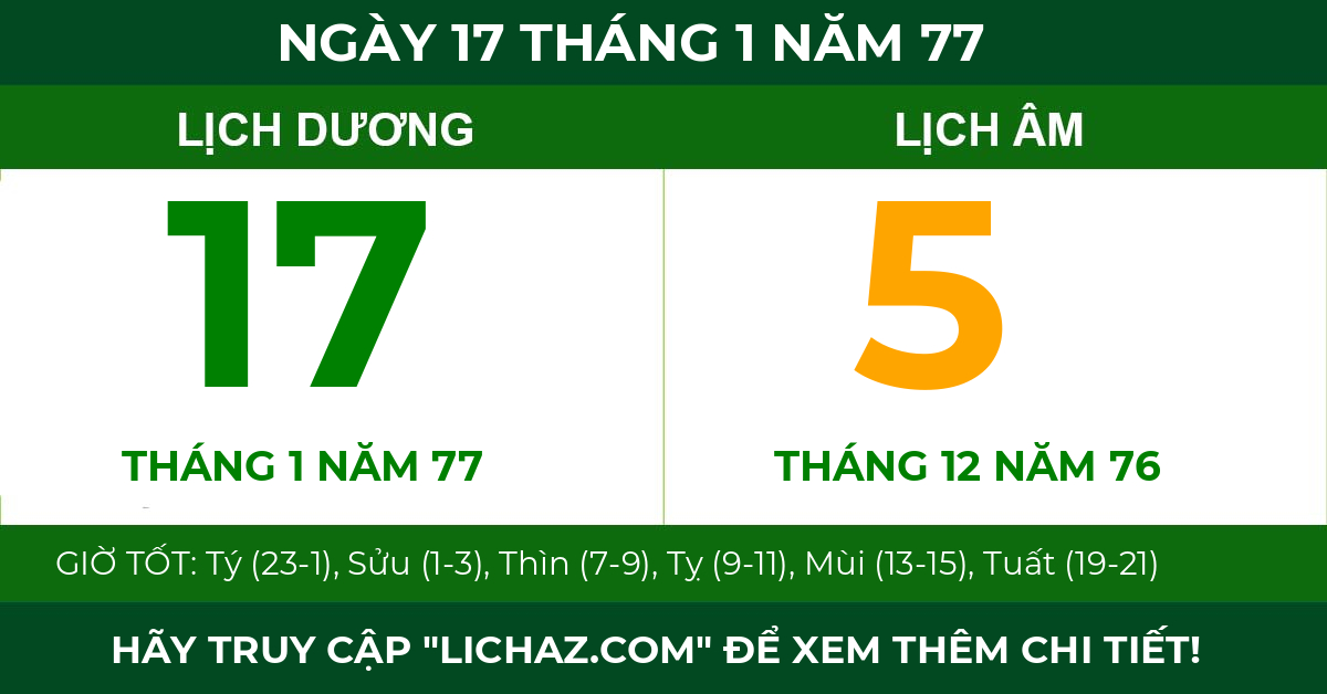 lịch âm ngày 17 tháng 1 năm 77