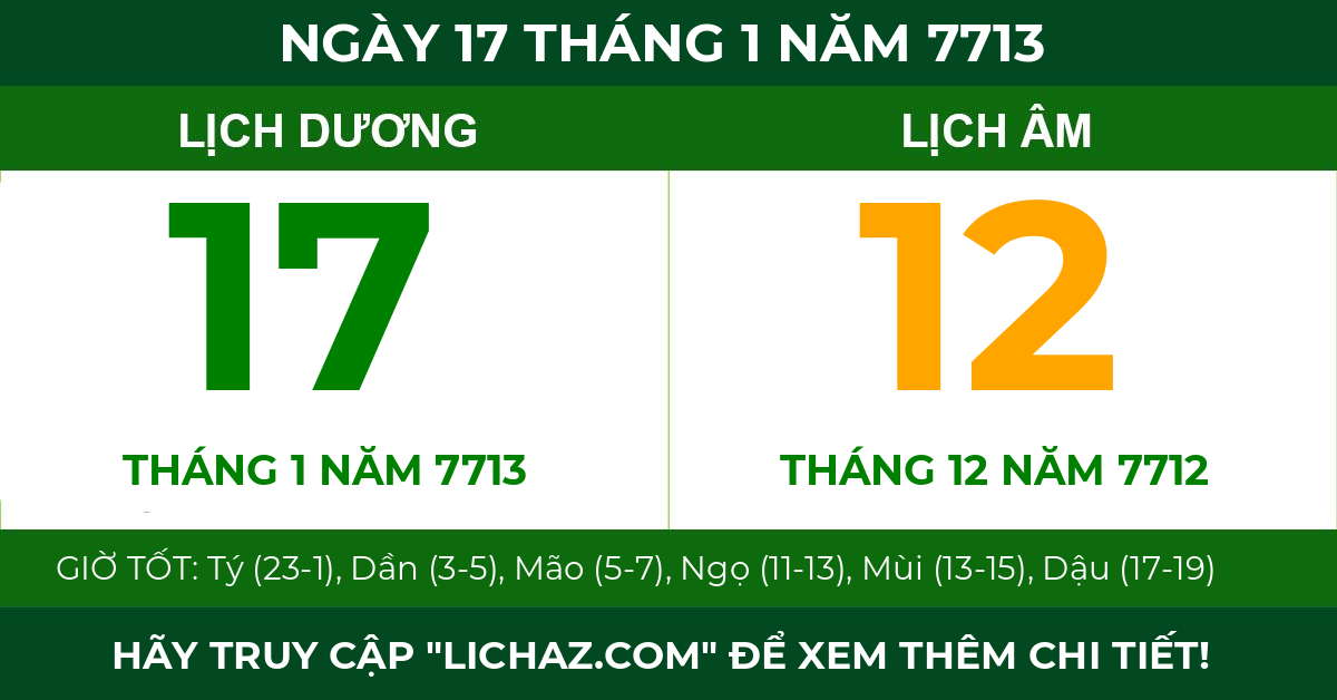 lịch âm ngày 17 tháng 1 năm 7713