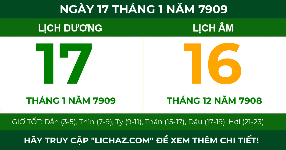 lịch âm ngày 17 tháng 1 năm 7909