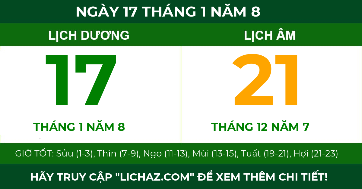 lịch âm ngày 17 tháng 1 năm 8