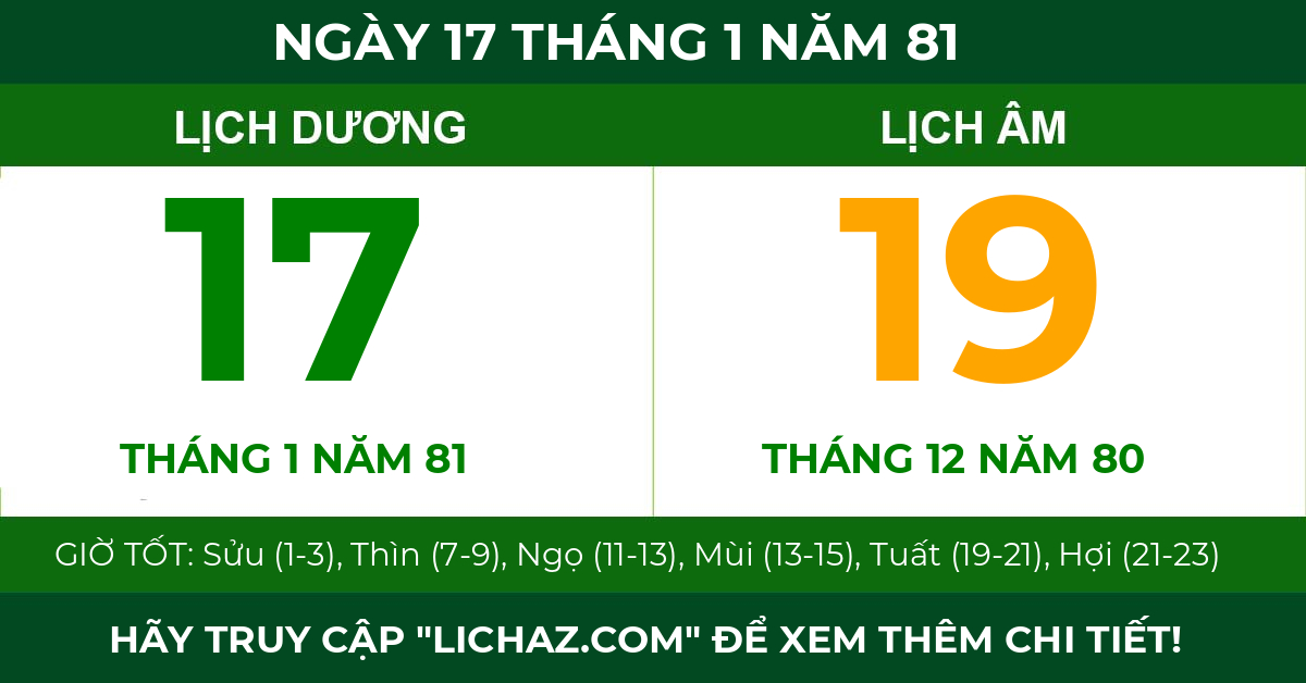 lịch âm ngày 17 tháng 1 năm 81